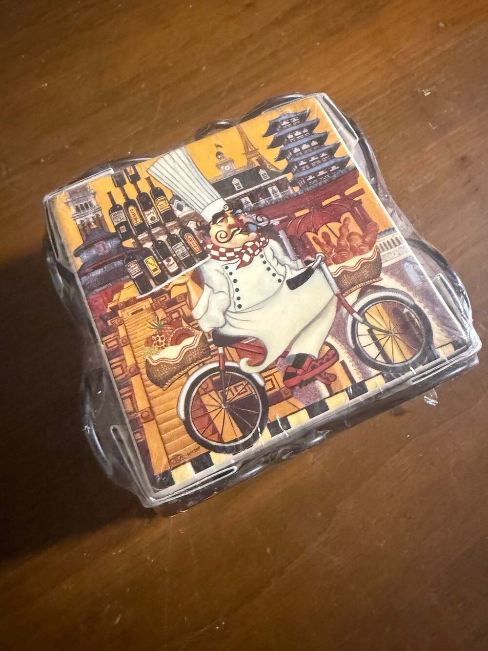 Set of 4 Vintage Coaster Set Bicycle Chef 4"